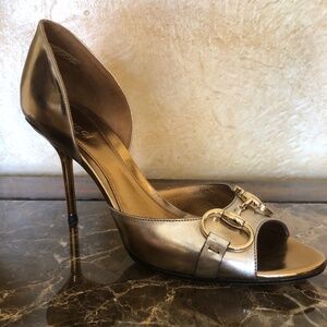 GUCCI GOLD D'ORSAY PEEP TOE HEEL 7.5